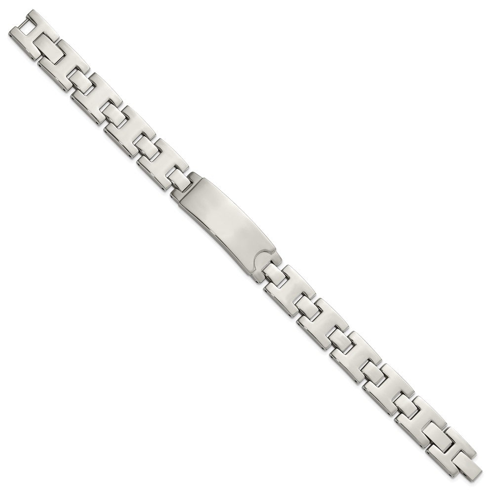 Alternate view of the Men&#39;s 12mm Polished Stainless Steel I.D. Link Bracelet, 9 Inch by The Black Bow Jewelry Co.