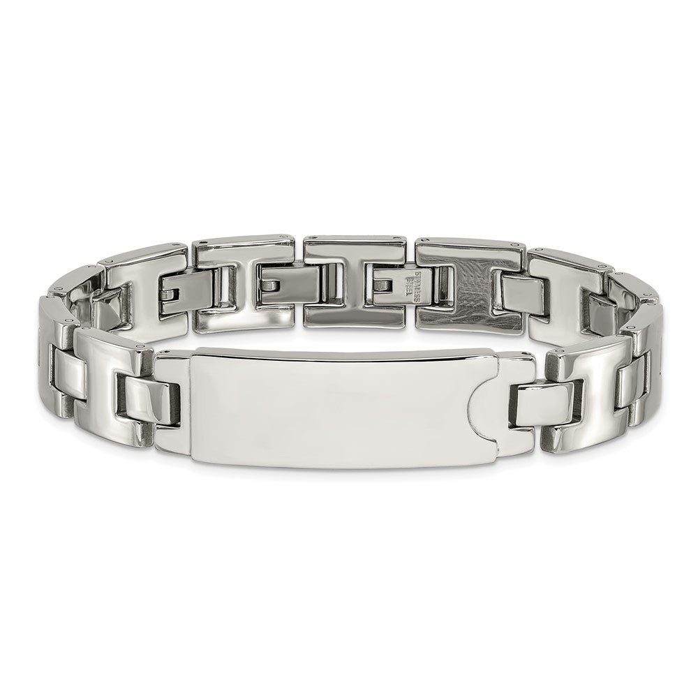 Alternate view of the Men&#39;s 12mm Polished Stainless Steel I.D. Link Bracelet, 9 Inch by The Black Bow Jewelry Co.