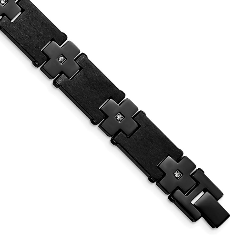 Men&#39;s 13mm Black Plated Stainless Steel &amp; CZ Cross Bracelet, 8 Inch, Item B12851 by The Black Bow Jewelry Co.