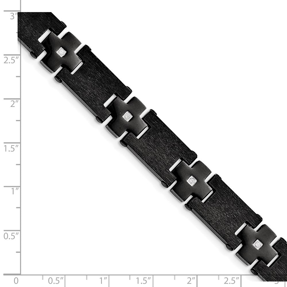 Alternate view of the Men&#39;s 13mm Black Plated Stainless Steel &amp; CZ Cross Bracelet, 8 Inch by The Black Bow Jewelry Co.