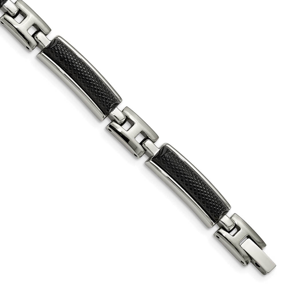 Men's 9mm Two Tone Stainless Steel Textured Link Bracelet, 8.25 Inch, Item B12852 by The Black Bow Jewelry Co.