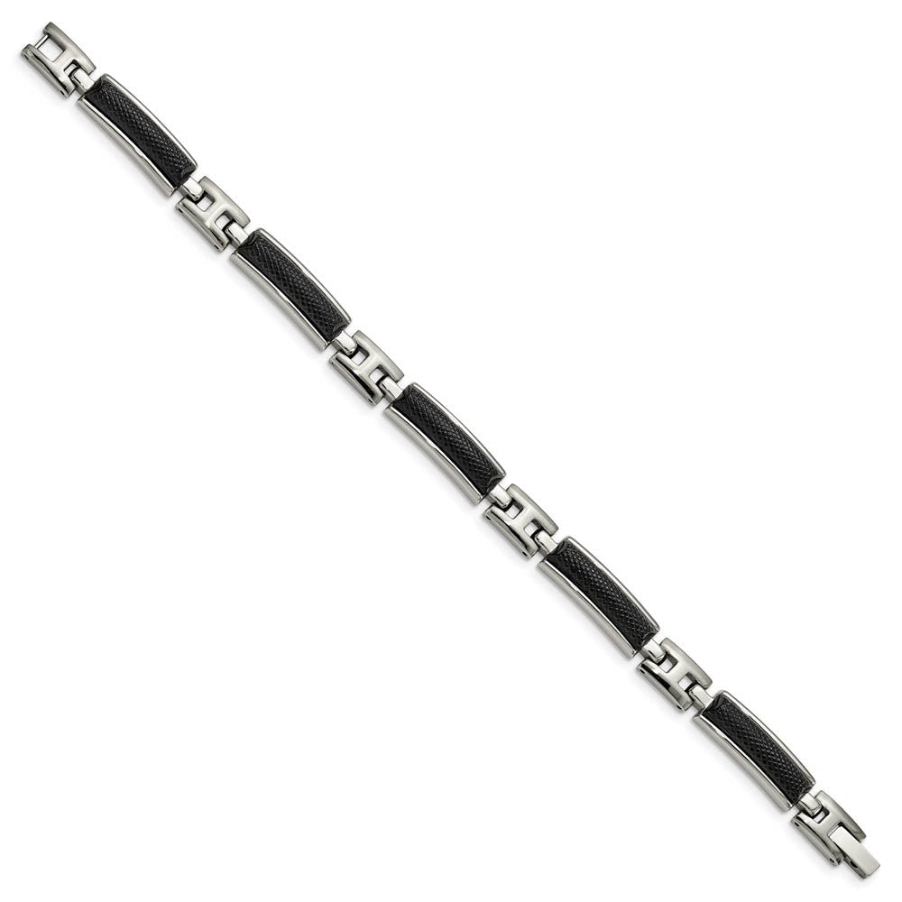 Alternate view of the Men's 9mm Two Tone Stainless Steel Textured Link Bracelet, 8.25 Inch by The Black Bow Jewelry Co.
