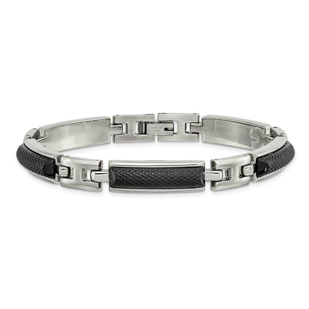 Alternate view of the Men's 9mm Two Tone Stainless Steel Textured Link Bracelet, 8.25 Inch by The Black Bow Jewelry Co.