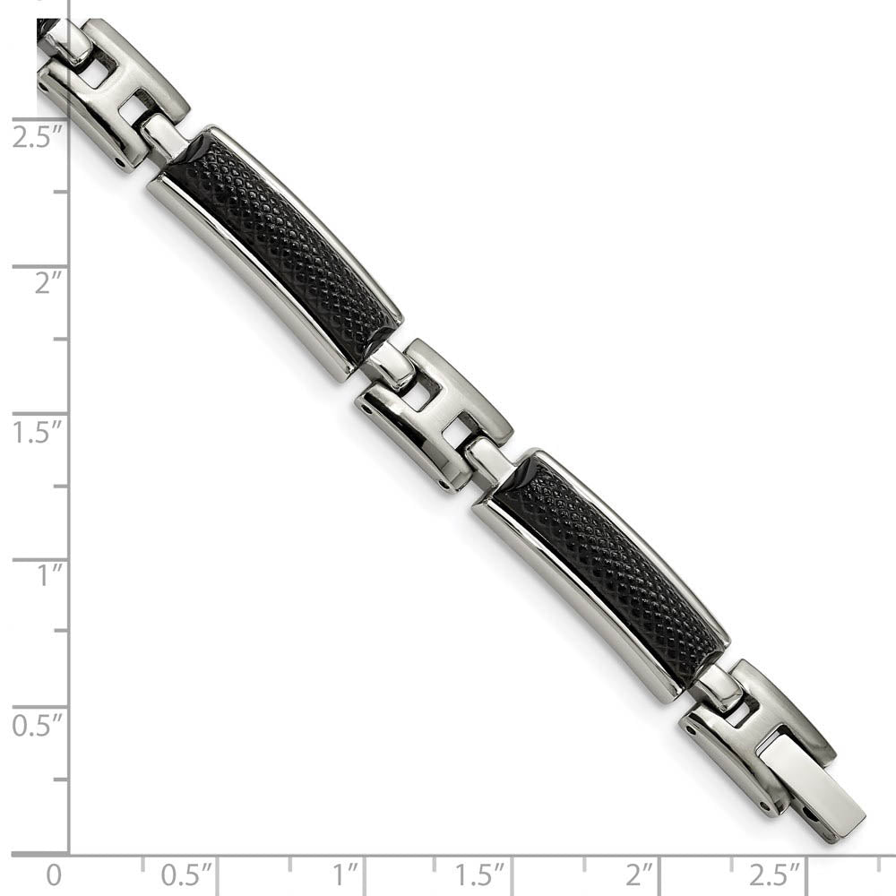 Alternate view of the Men's 9mm Two Tone Stainless Steel Textured Link Bracelet, 8.25 Inch by The Black Bow Jewelry Co.
