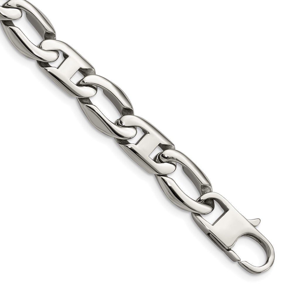 Mens 12mm Stainless Steel Open Oval and Anchor Chain Bracelet, 8.5 Inch, Item B12861 by The Black Bow Jewelry Co.