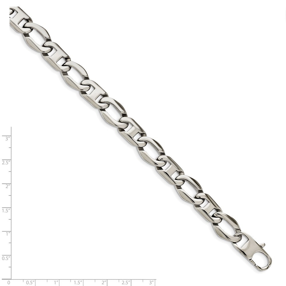 Alternate view of the Mens 12mm Stainless Steel Open Oval and Anchor Chain Bracelet, 8.5 Inch by The Black Bow Jewelry Co.