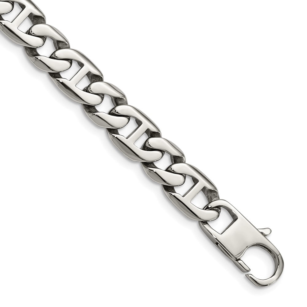 Men&#39;s 9mm Stainless Steel Oval and Anchor Chain Bracelet, 8.25 Inch, Item B12863 by The Black Bow Jewelry Co.