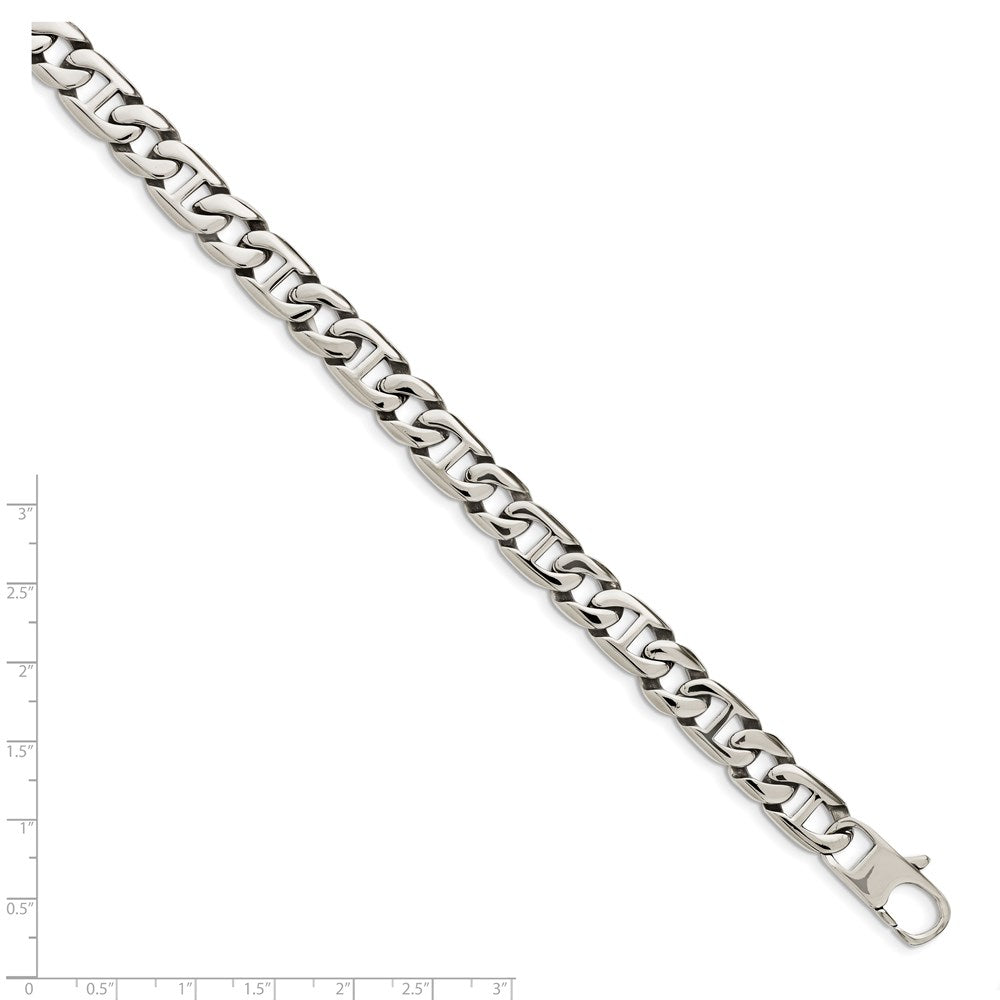 Alternate view of the Men&#39;s 9mm Stainless Steel Oval and Anchor Chain Bracelet, 8.25 Inch by The Black Bow Jewelry Co.