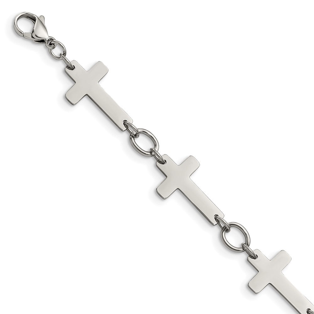 Polished Stainless Steel Sideways Cross Link Bracelet, 8 Inch, Item B12870 by The Black Bow Jewelry Co.