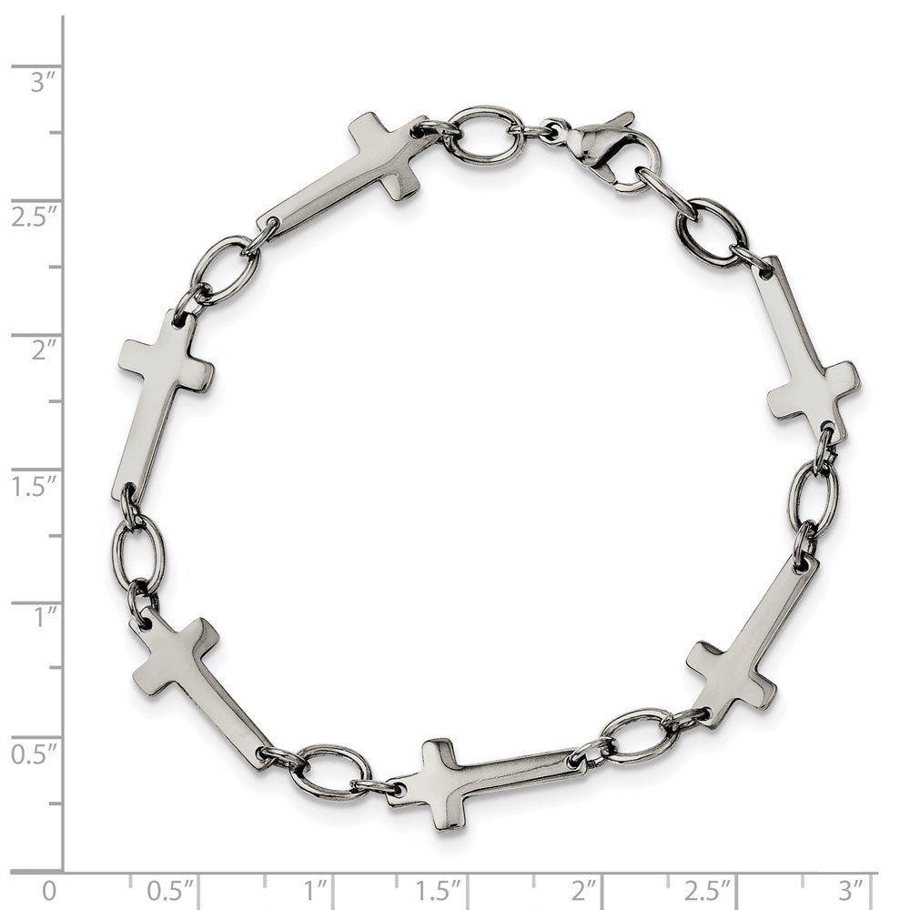Alternate view of the Polished Stainless Steel Sideways Cross Link Bracelet, 8 Inch by The Black Bow Jewelry Co.