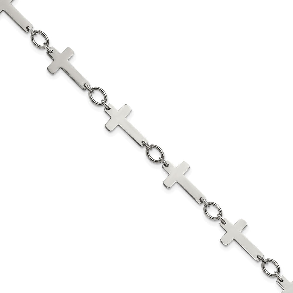 Polished Stainless Steel Sideways Cross Link Anklet, 10 Inch, Item B12872 by The Black Bow Jewelry Co.
