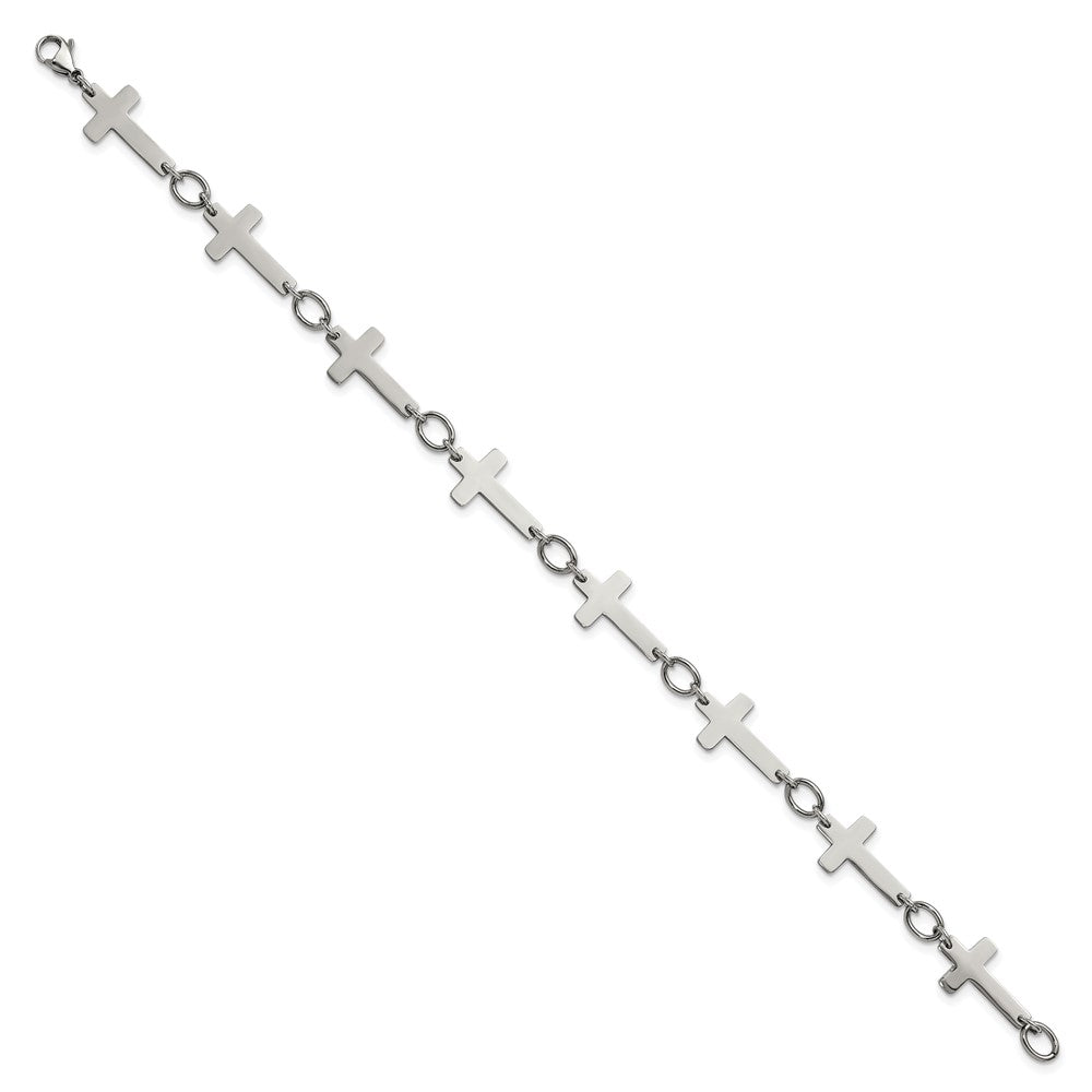 Alternate view of the Polished Stainless Steel Sideways Cross Link Anklet, 10 Inch by The Black Bow Jewelry Co.