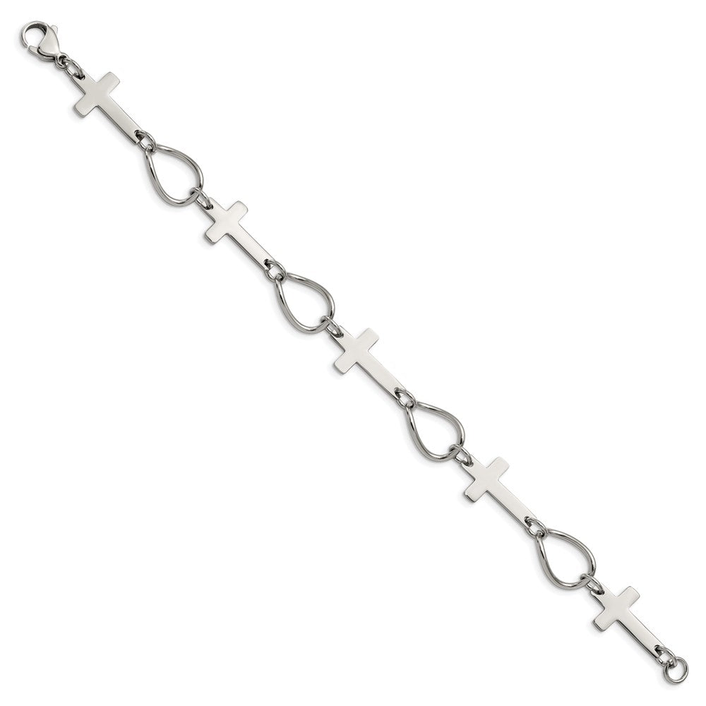 Alternate view of the Polished Stainless Steel Sideways Cross Link Bracelet, 7.75 Inch by The Black Bow Jewelry Co.