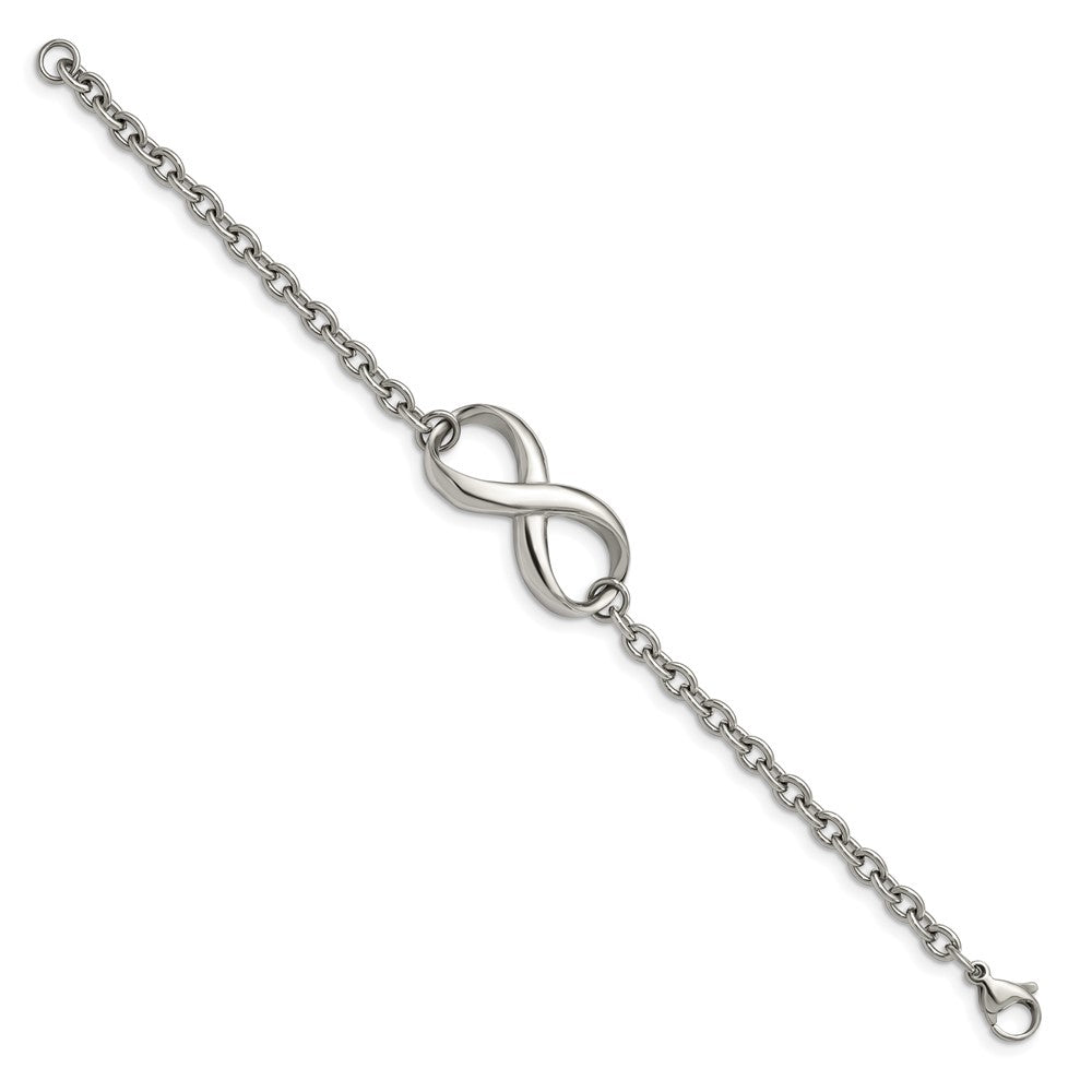 Alternate view of the Infinity Symbol Cable Chain Bracelet in Stainless Steel, 7.5 Inch by The Black Bow Jewelry Co.