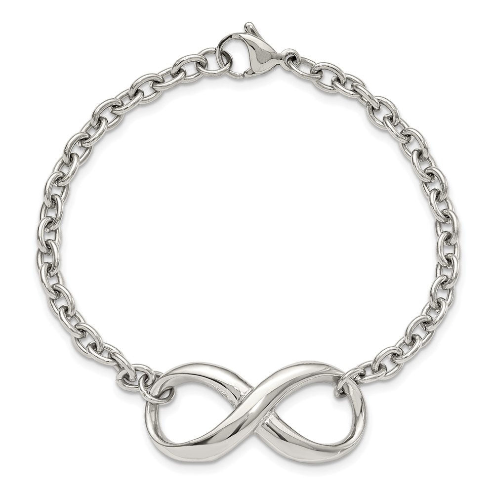 Alternate view of the Infinity Symbol Cable Chain Bracelet in Stainless Steel, 7.5 Inch by The Black Bow Jewelry Co.