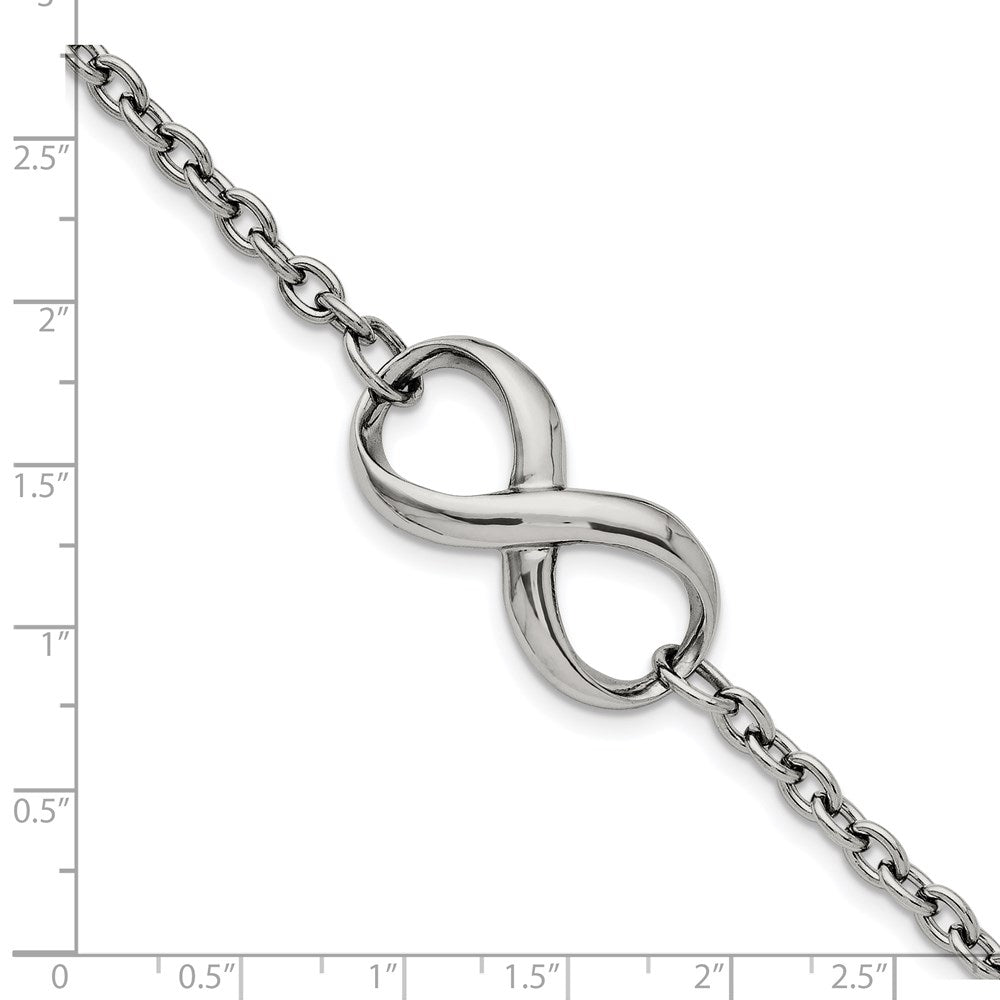 Alternate view of the Infinity Symbol Cable Chain Bracelet in Stainless Steel, 7.5 Inch by The Black Bow Jewelry Co.