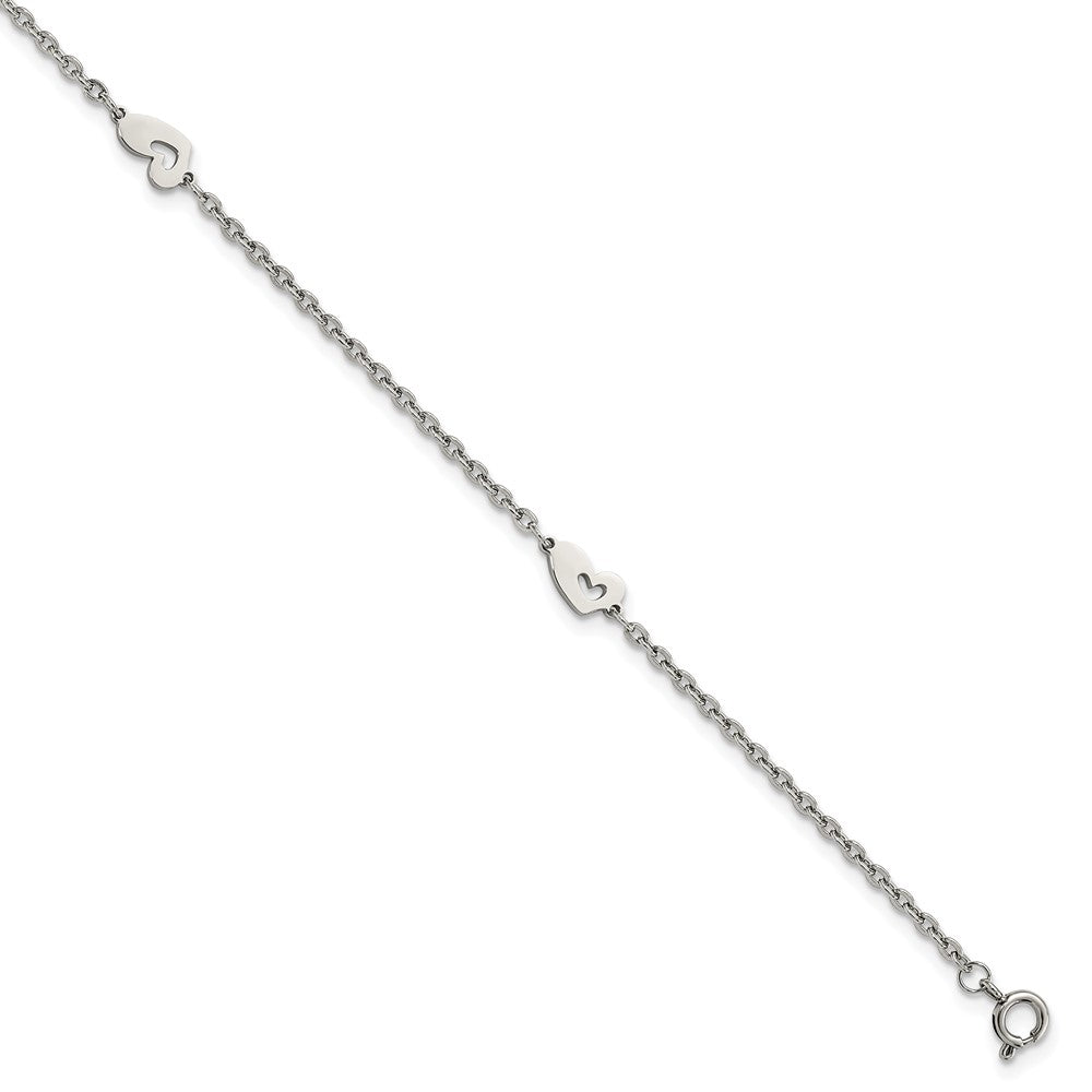 Asymmetrical Heart Anklet in Stainless Steel, 9-10 Inch, Item B12877 by The Black Bow Jewelry Co.