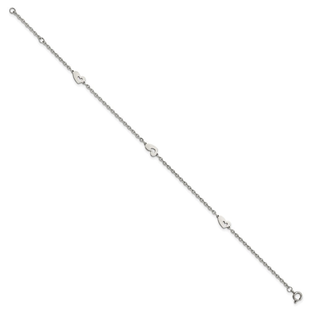 Alternate view of the Asymmetrical Heart Anklet in Stainless Steel, 9-10 Inch by The Black Bow Jewelry Co.