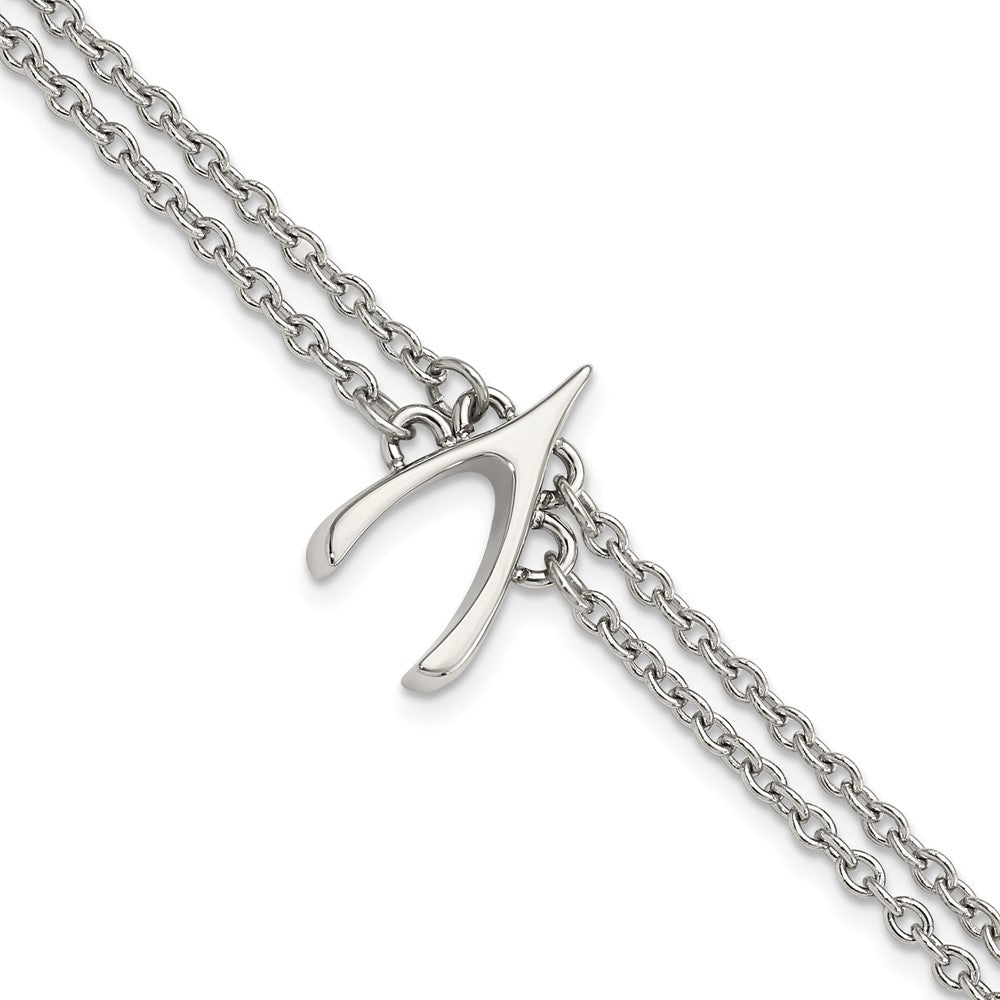 Polished Stainless Steel Wishbone Double Strand Bracelet, 7.75 Inch, Item B12879 by The Black Bow Jewelry Co.
