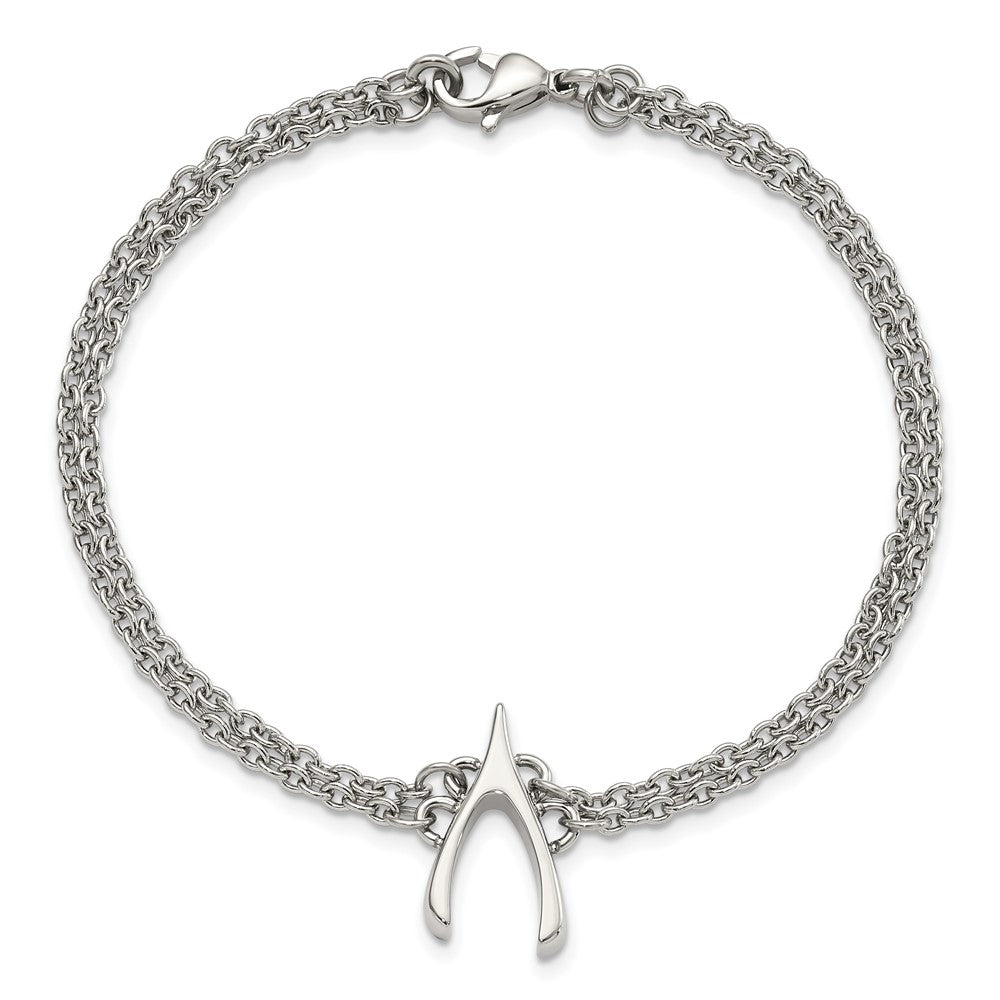 Alternate view of the Polished Stainless Steel Wishbone Double Strand Bracelet, 7.75 Inch by The Black Bow Jewelry Co.