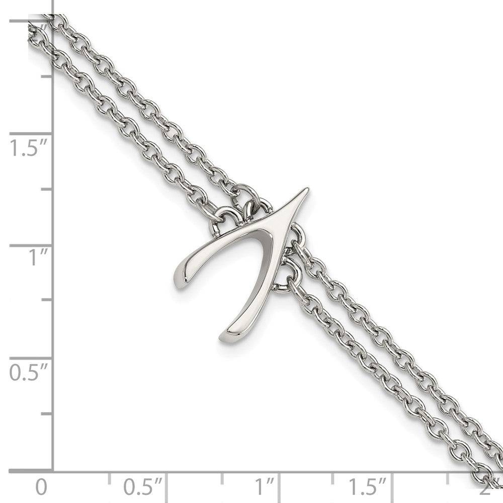 Alternate view of the Polished Stainless Steel Wishbone Double Strand Bracelet, 7.75 Inch by The Black Bow Jewelry Co.