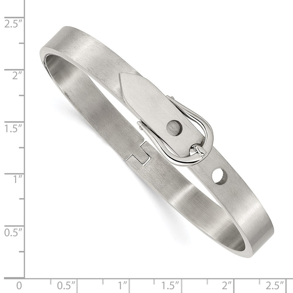 Alternate view of the 7mm Stainless Steel Polished &amp; Brushed Hinged Buckle Bangle Bracelet by The Black Bow Jewelry Co.