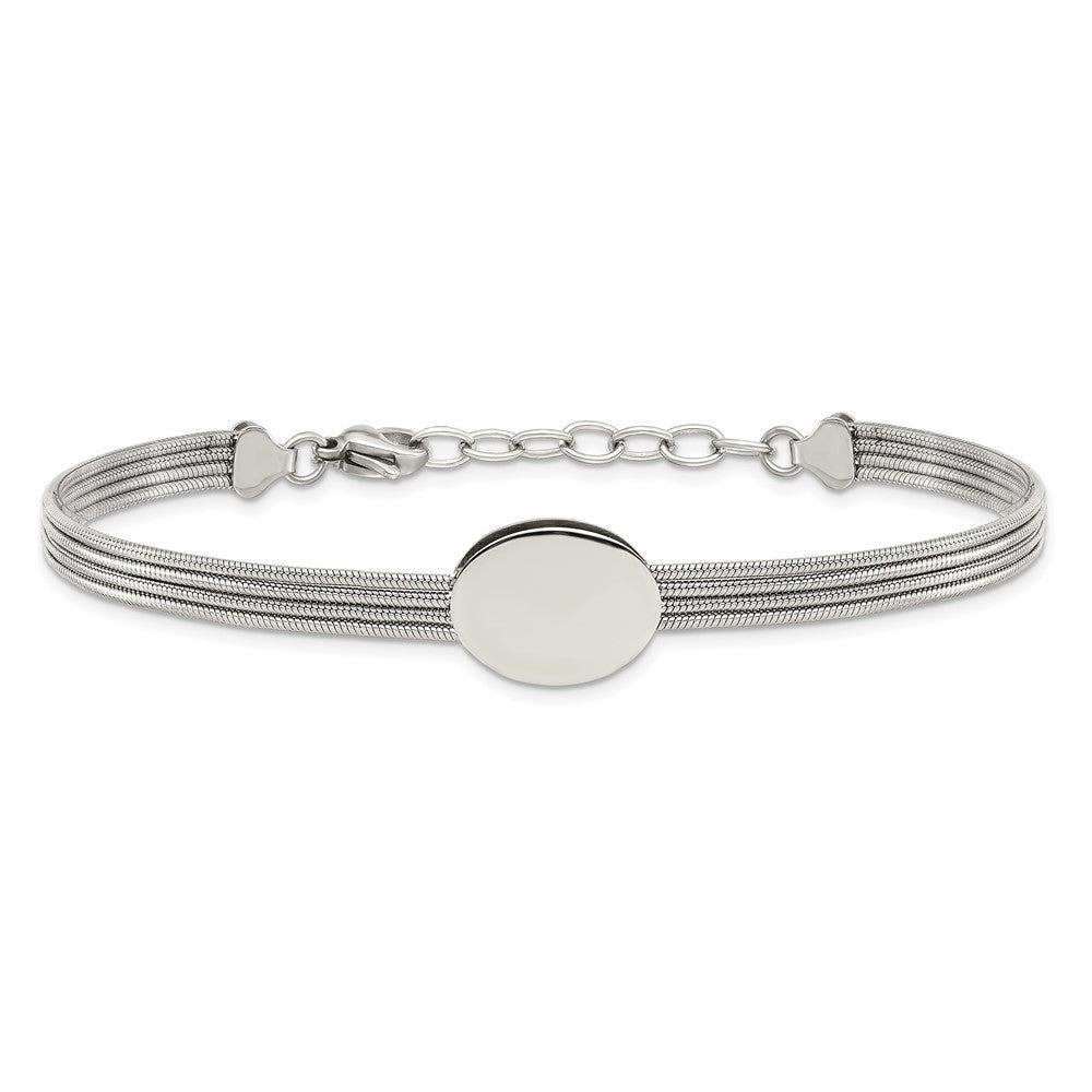 Alternate view of the Polished Stainless Steel Oval Triple Snake Strand Adjustable Bracelet by The Black Bow Jewelry Co.