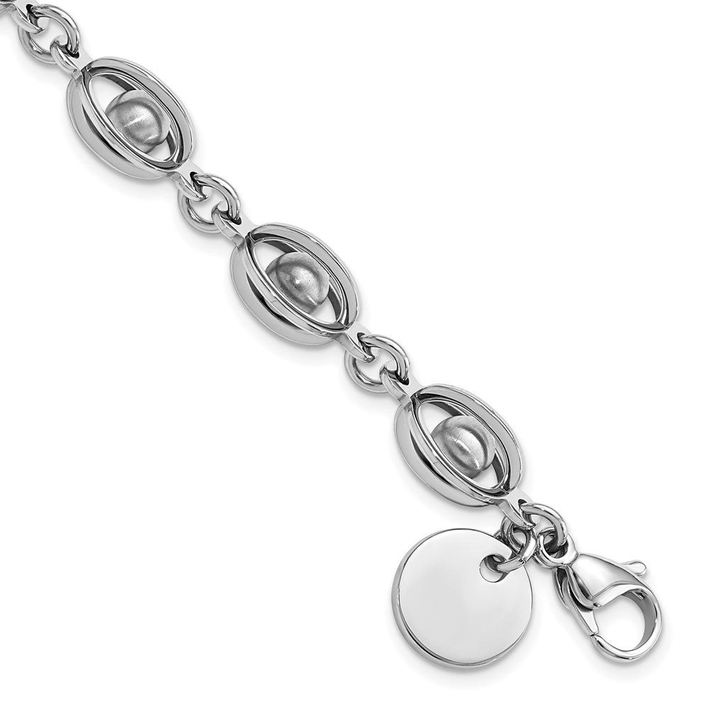 8mm Polished Stainless Steel Caged Bead Bracelet, 7.5 to 8 Inch, Item B12892 by The Black Bow Jewelry Co.