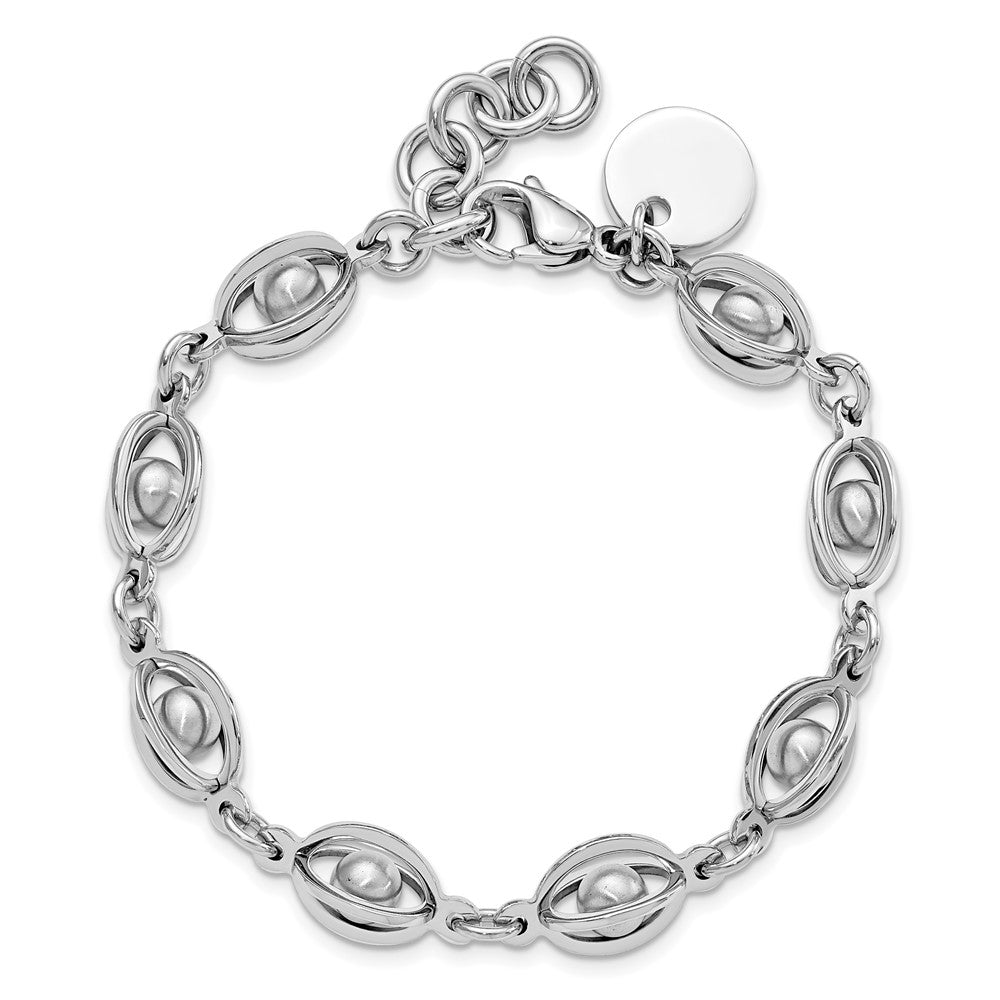 Alternate view of the 8mm Polished Stainless Steel Caged Bead Bracelet, 7.5 to 8 Inch by The Black Bow Jewelry Co.