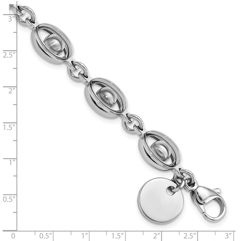 Alternate view of the 8mm Polished Stainless Steel Caged Bead Bracelet, 7.5 to 8 Inch by The Black Bow Jewelry Co.