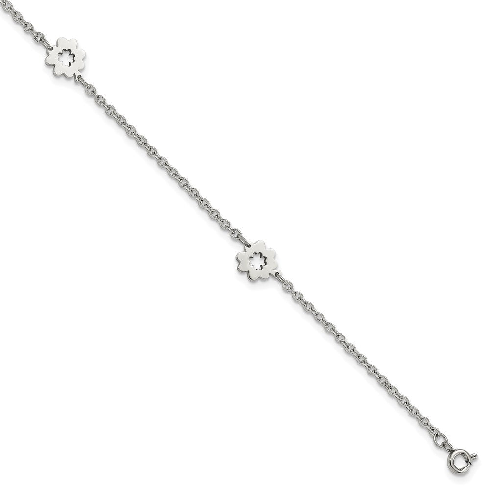 Polished Stainless Steel Flower Anklet, 9-10 Inch, Item B12897 by The Black Bow Jewelry Co.