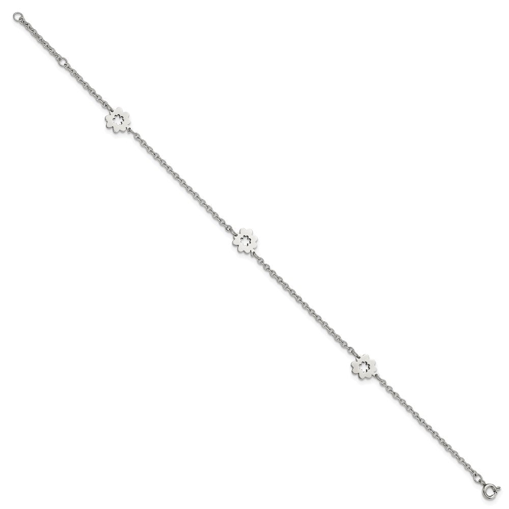Alternate view of the Polished Stainless Steel Flower Anklet, 9-10 Inch by The Black Bow Jewelry Co.