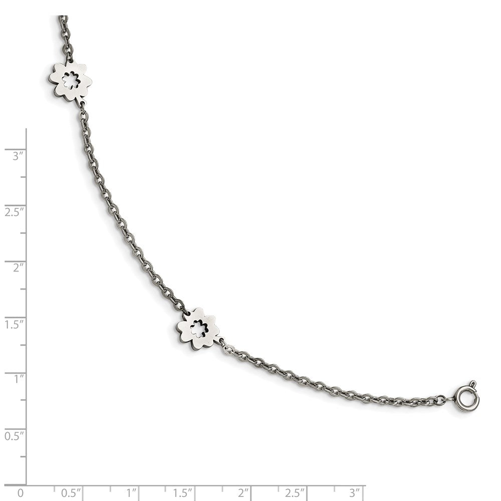 Alternate view of the Polished Stainless Steel Flower Anklet, 9-10 Inch by The Black Bow Jewelry Co.