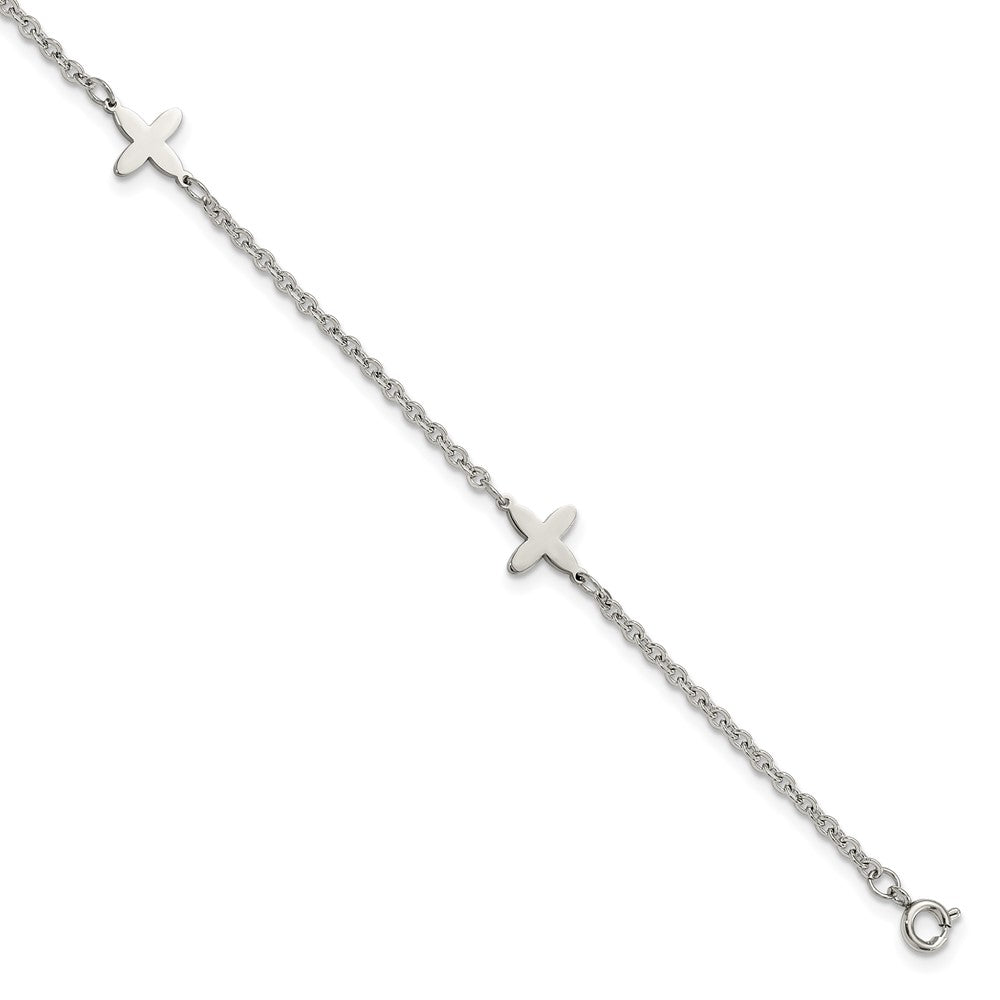 Polished Stainless Steel Cross Anklet, 9-10 Inch, Item B12898 by The Black Bow Jewelry Co.