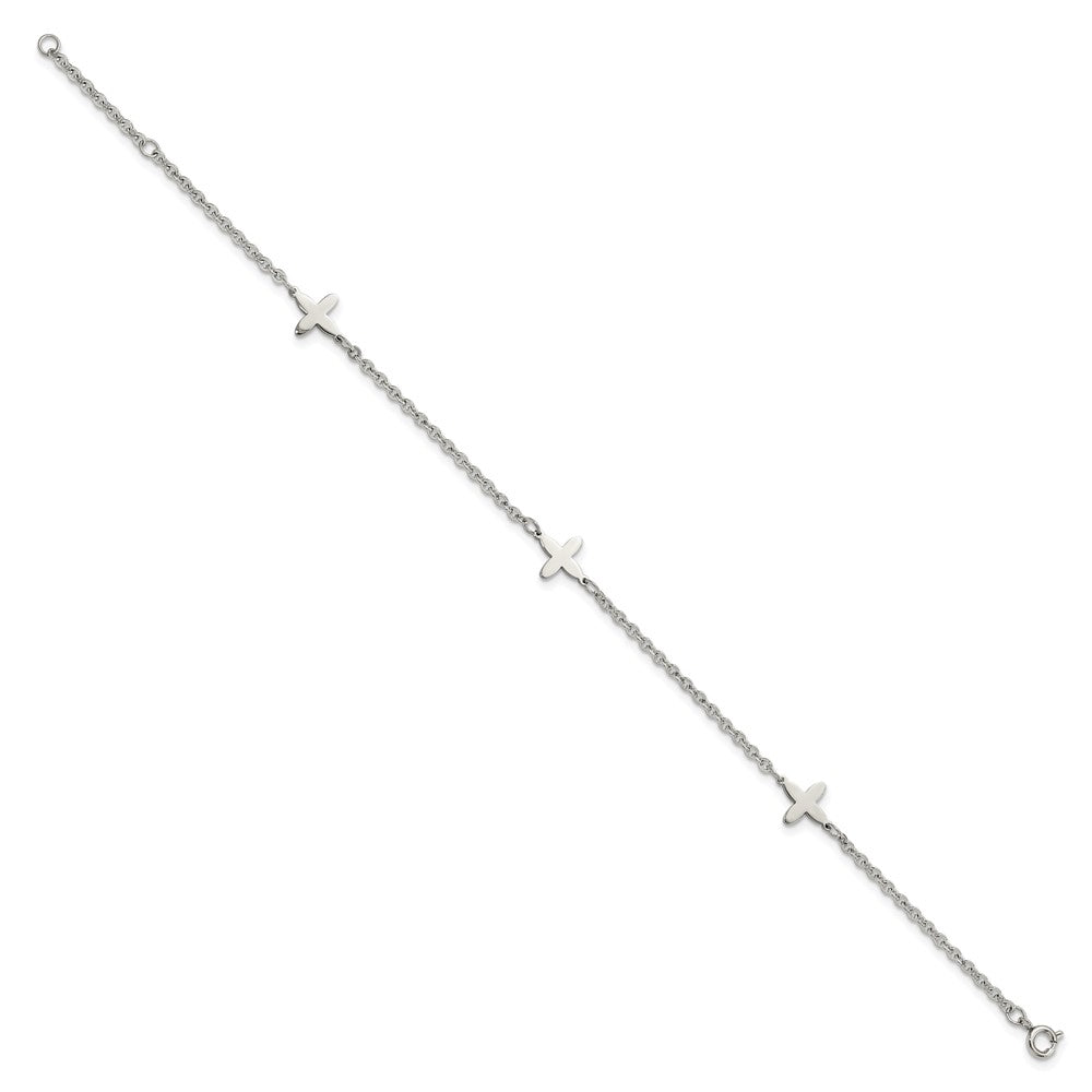 Alternate view of the Polished Stainless Steel Cross Anklet, 9-10 Inch by The Black Bow Jewelry Co.