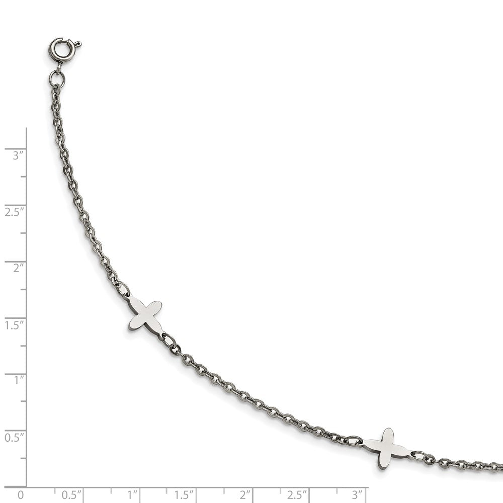 Alternate view of the Polished Stainless Steel Cross Anklet, 9-10 Inch by The Black Bow Jewelry Co.
