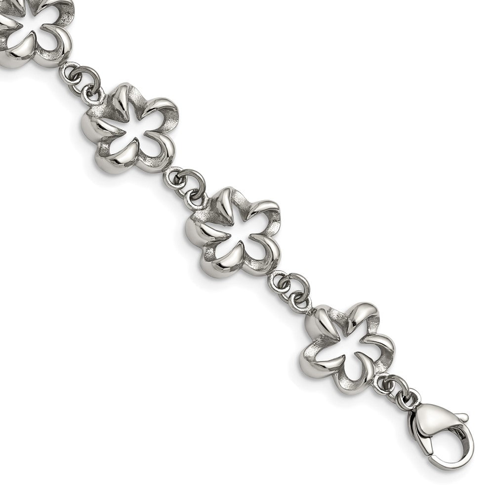 13mm Stainless Steel Looped Petal Flower Link Bracelet, 7.5 Inch, Item B12900 by The Black Bow Jewelry Co.
