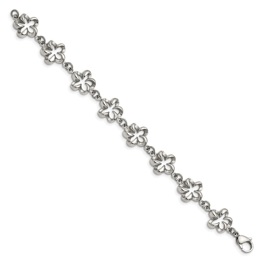 Alternate view of the 13mm Stainless Steel Looped Petal Flower Link Bracelet, 7.5 Inch by The Black Bow Jewelry Co.