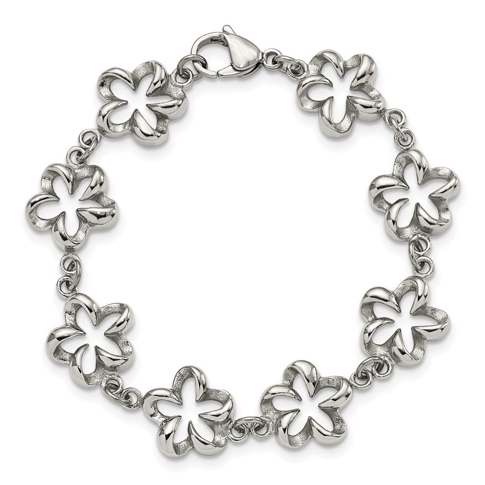 Alternate view of the 13mm Stainless Steel Looped Petal Flower Link Bracelet, 7.5 Inch by The Black Bow Jewelry Co.