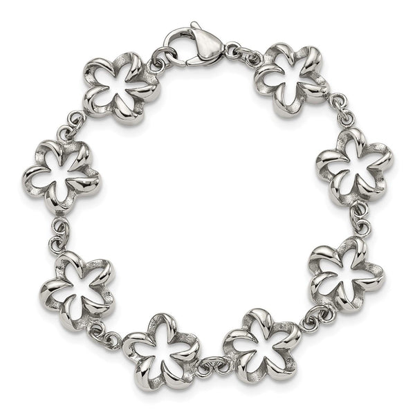 13mm Stainless Steel Looped Petal Flower Link Bracelet, 7.5 Inch - The ...