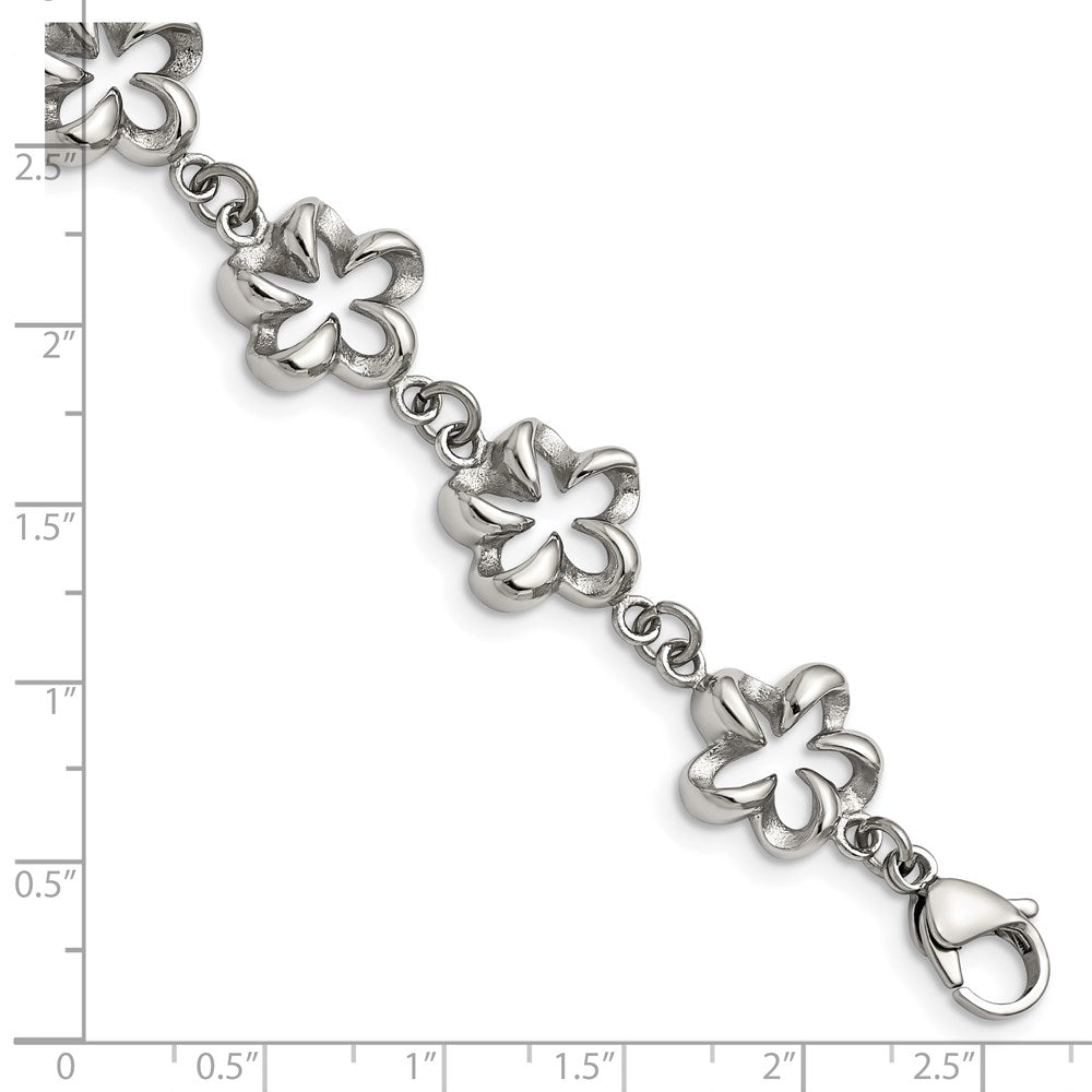 Alternate view of the 13mm Stainless Steel Looped Petal Flower Link Bracelet, 7.5 Inch by The Black Bow Jewelry Co.