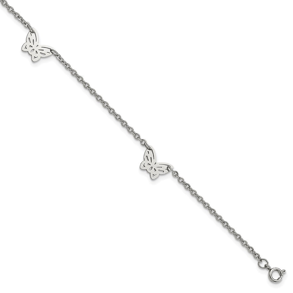 Stainless Steel Cutout Butterfly Charms Anklet, 9-10 Inch, Item B12901 by The Black Bow Jewelry Co.