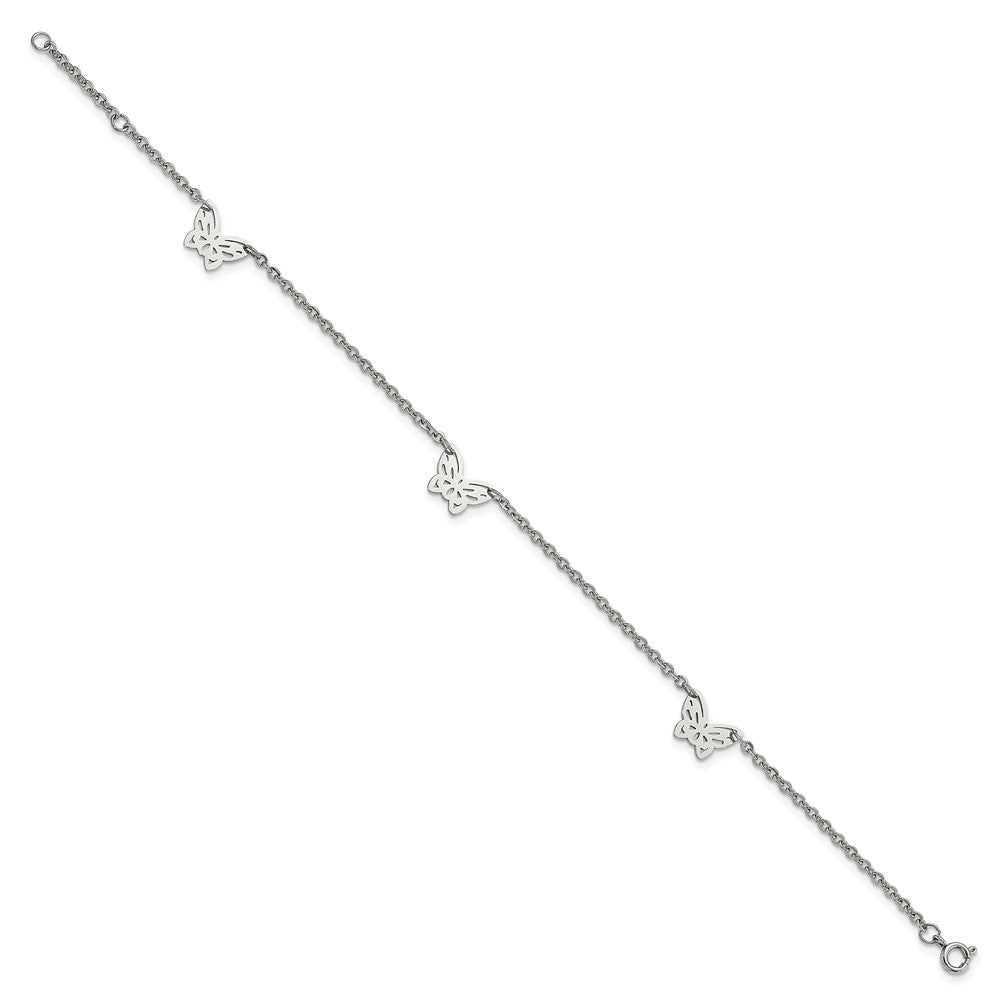 Alternate view of the Stainless Steel Cutout Butterfly Charms Anklet, 9-10 Inch by The Black Bow Jewelry Co.