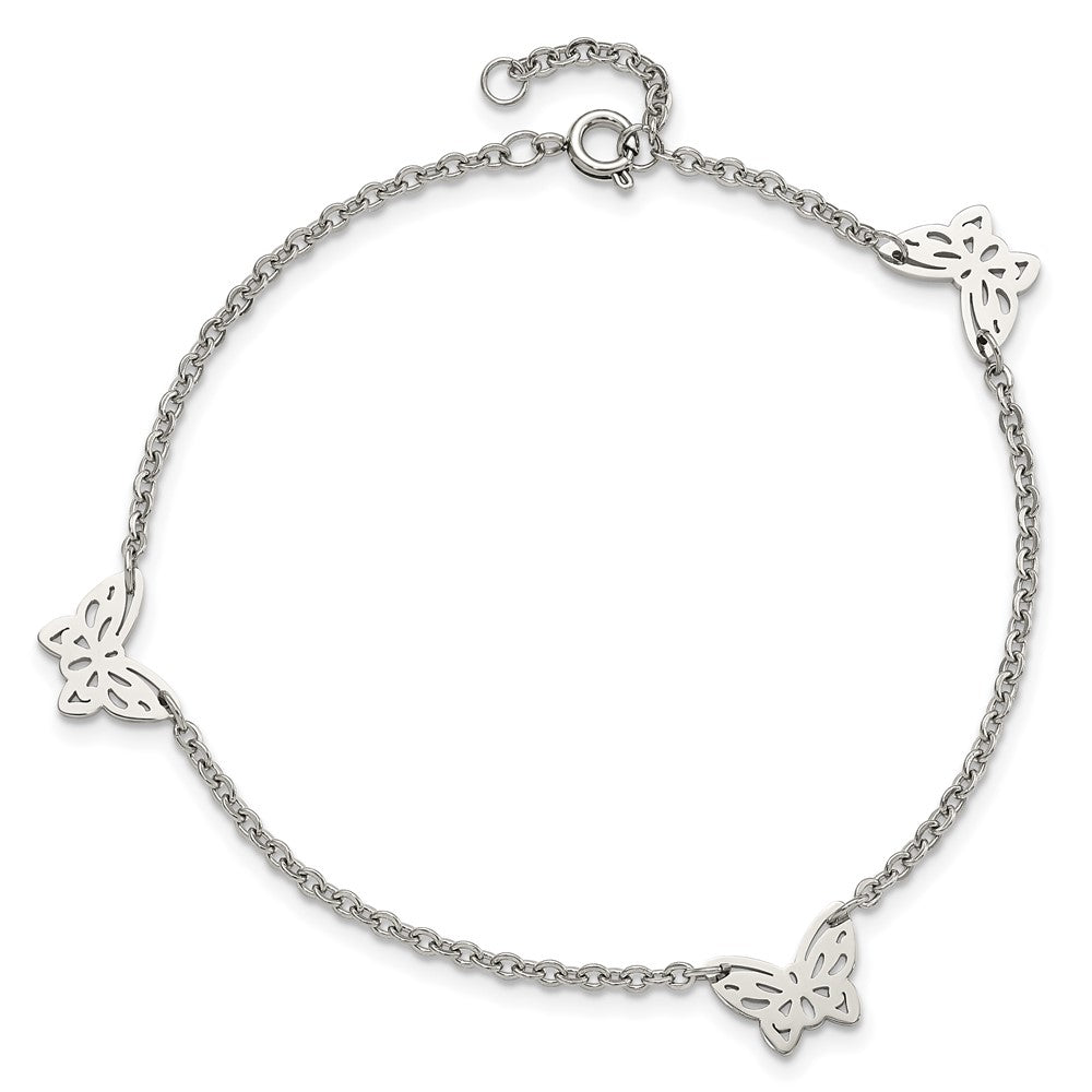 Alternate view of the Stainless Steel Cutout Butterfly Charms Anklet, 9-10 Inch by The Black Bow Jewelry Co.