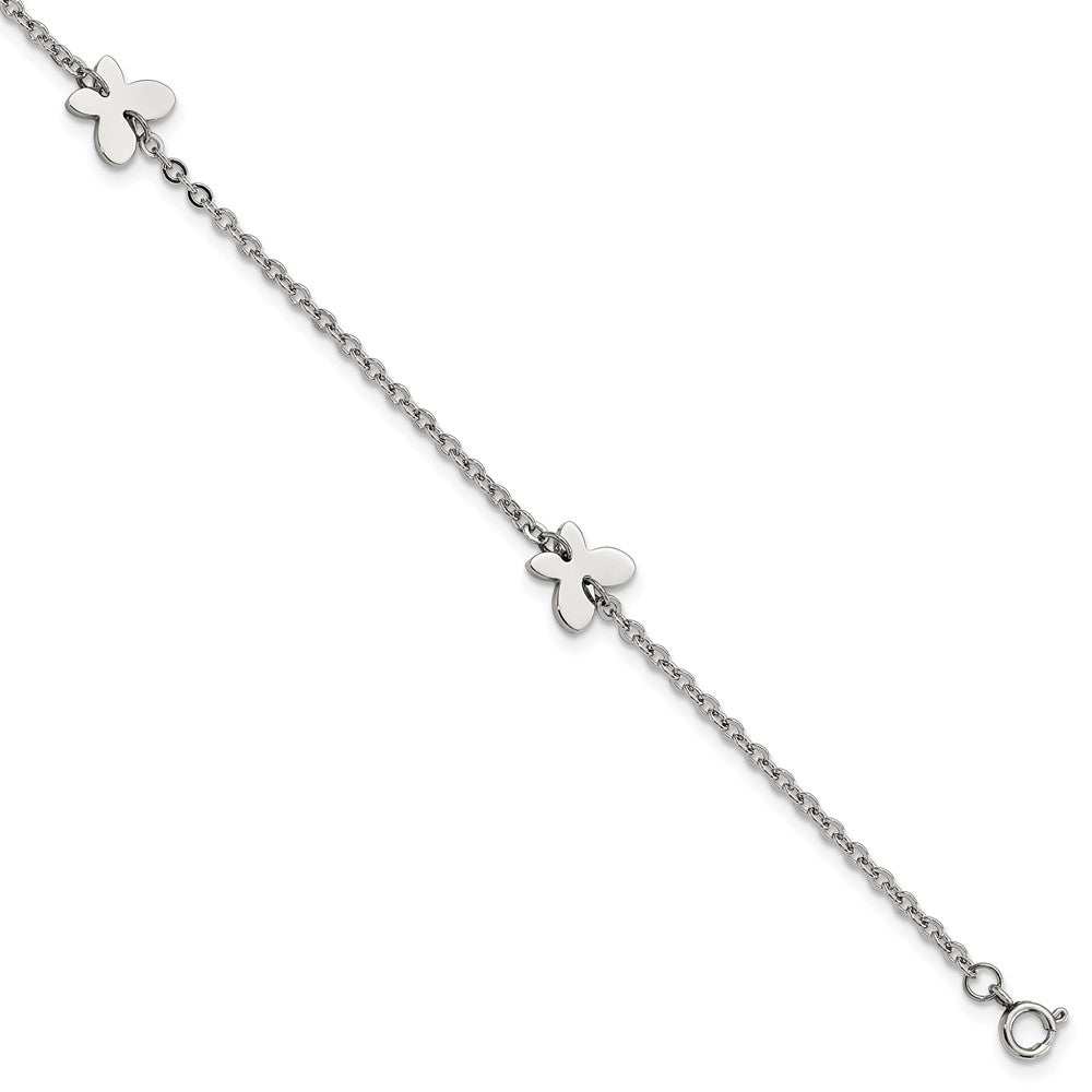 Stainless Steel Polished Butterfly Charms Anklet, 9-10 Inch, Item B12902 by The Black Bow Jewelry Co.