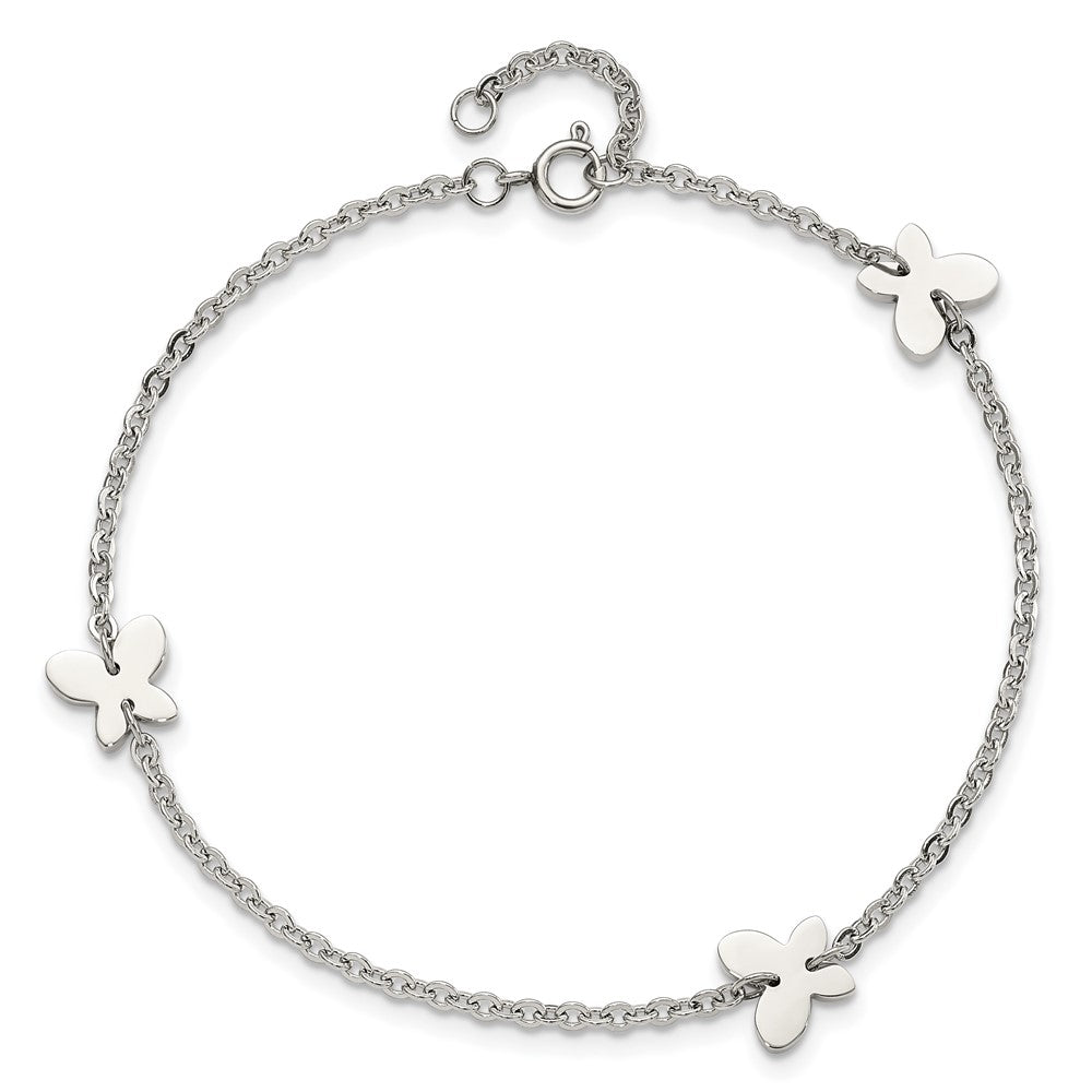 Alternate view of the Stainless Steel Polished Butterfly Charms Anklet, 9-10 Inch by The Black Bow Jewelry Co.
