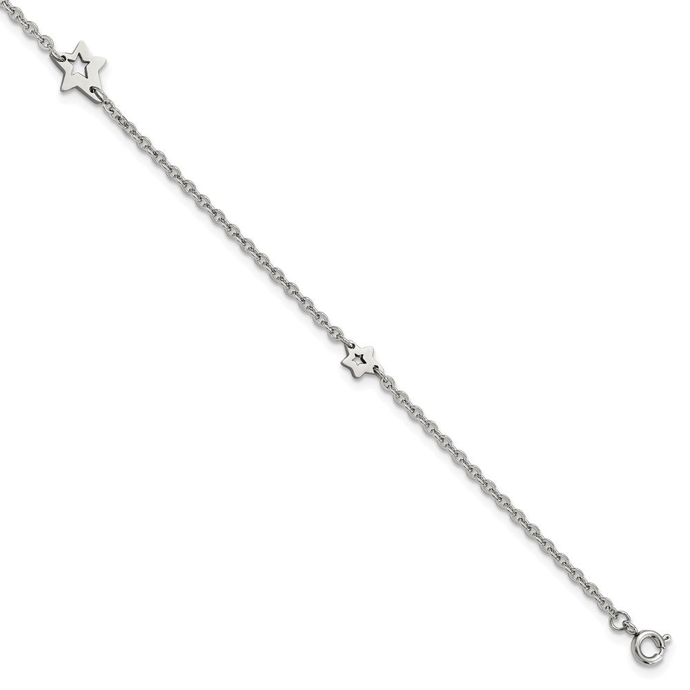 Stainless Steel Cutout Star Charms Anklet, 9-10 Inch, Item B12903 by The Black Bow Jewelry Co.