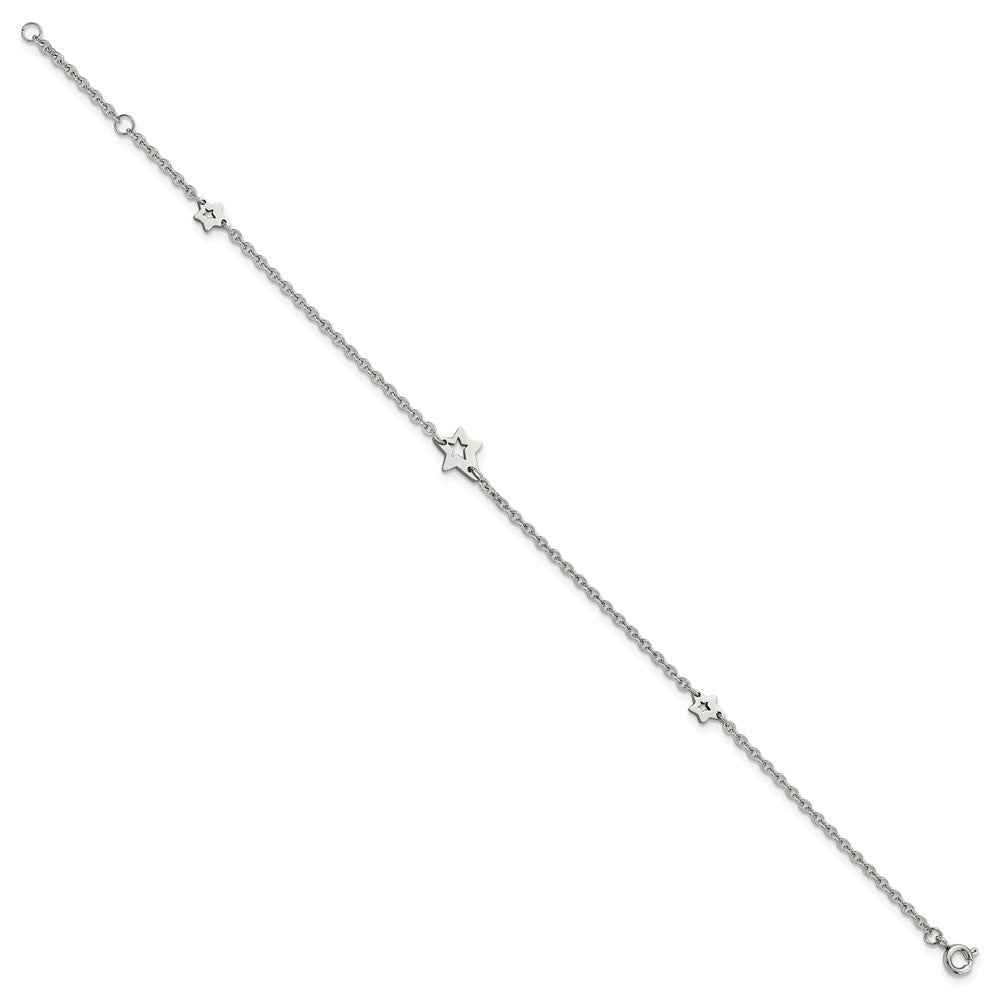 Alternate view of the Stainless Steel Cutout Star Charms Anklet, 9-10 Inch by The Black Bow Jewelry Co.