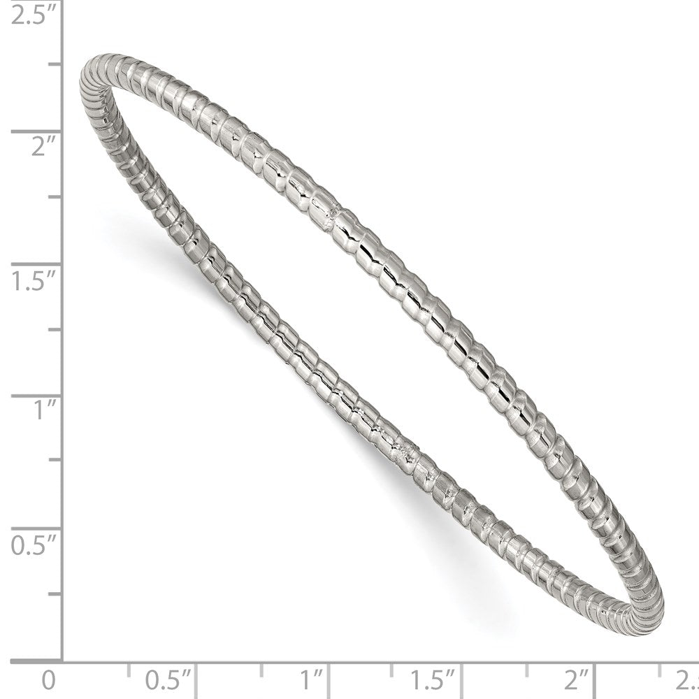 Alternate view of the 3mm Stainless Steel Polished Textured Bangle Bracelet by The Black Bow Jewelry Co.