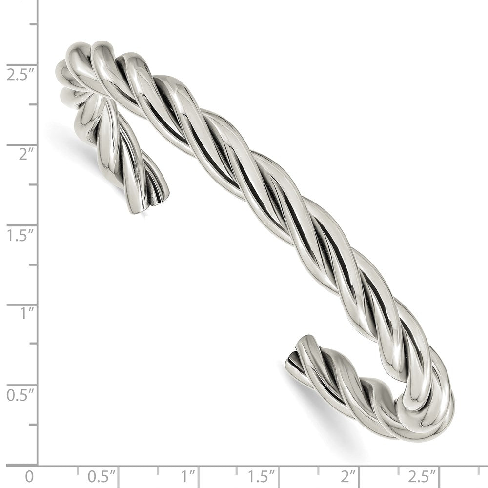 Alternate view of the Unisex 8mm Stainless Steel Polished Twisted Cuff Bracelet by The Black Bow Jewelry Co.